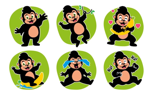 Vector cute gorilla monkey stickers