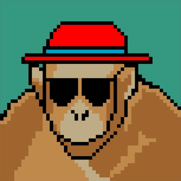 Cute gorilla wearing a hat with pixel art