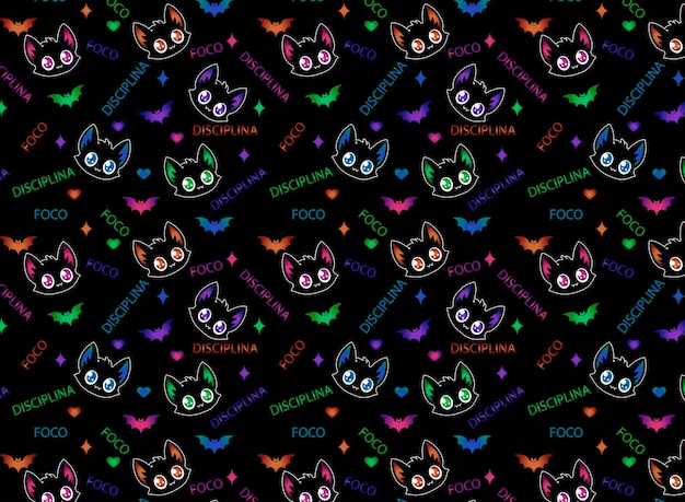 Cute gothic black cat illustration vector pattern for wallpapers foco disciplina