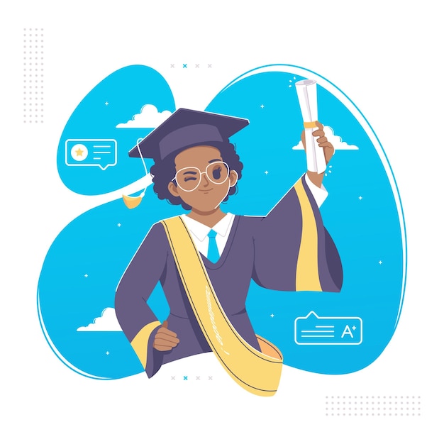 Vector cute graduation girl character background