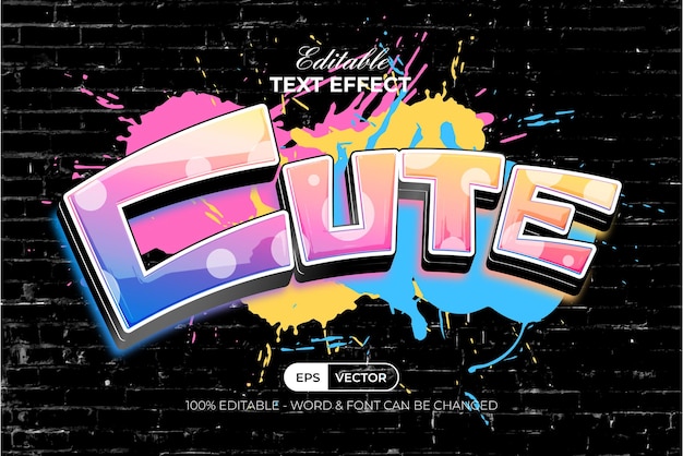 Vector cute graffiti text effect colorful style. editable text effect.