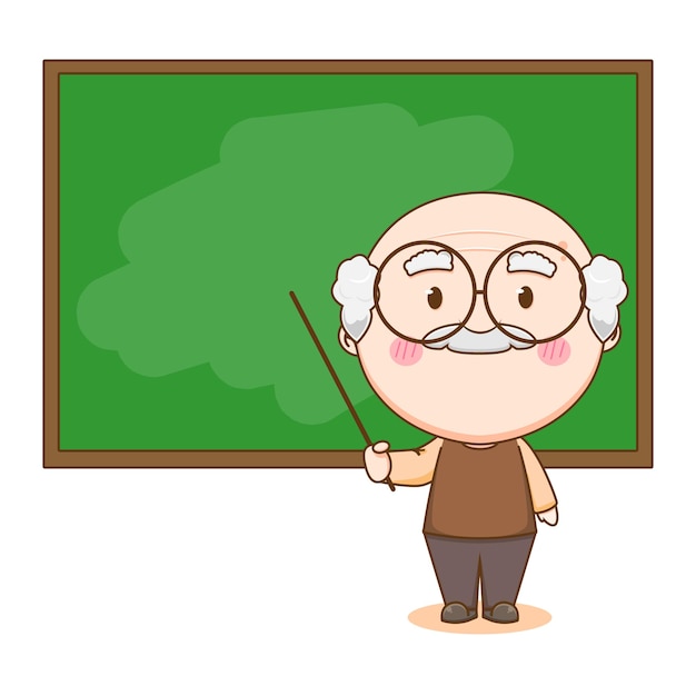 Cute grand father as a teacher cartoon character