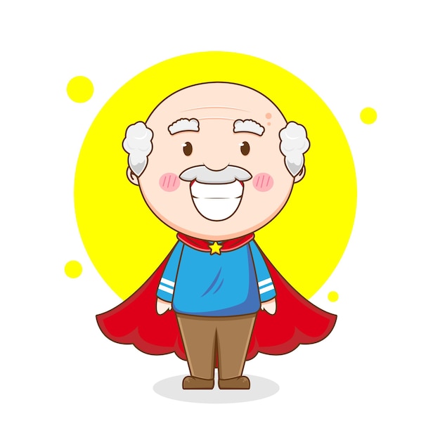 Vector cute grandfather as a superhero