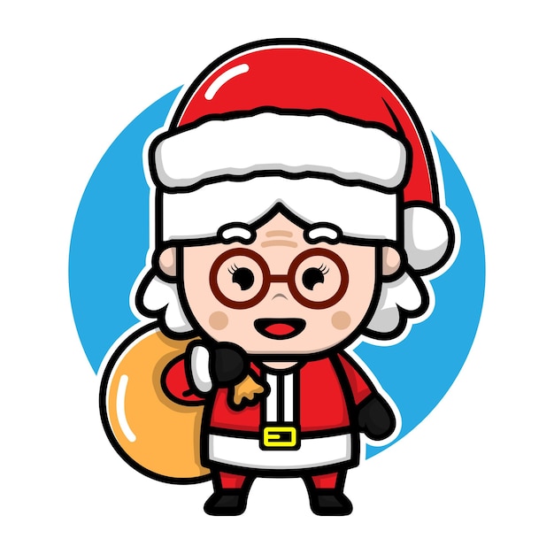 かわいいおばあちゃんとサンタの衣装漫画ベクトルクリスマスコンセプトイラスト