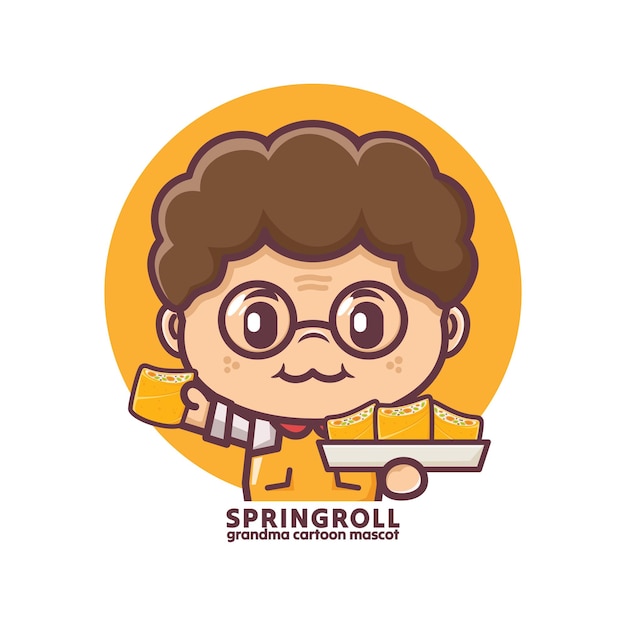 cute grandma with spring roll chef mascot cartoon