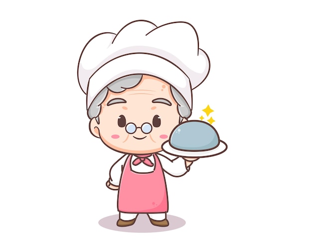 Cute grandmother chef cartoon character. Logo vector art illustrator