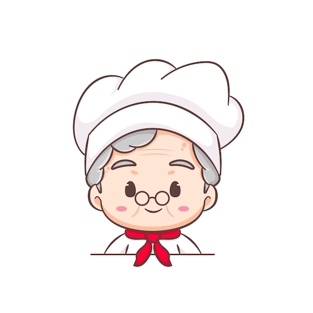 Cute grandmother chef cartoon Grandma cooking logo vector art People Food restaurant Icon Concept