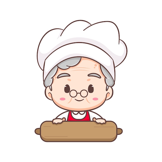 Carino nonna o nonna chef personaggio dei cartoni animati professione concept design illustrazione vettoriale