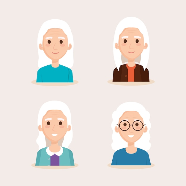 Vector cute grandmothers avatars characters