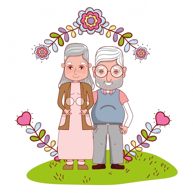 Cute grandparents couple cartoon