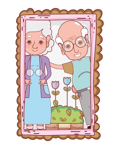 cute grandparents couple cartoon