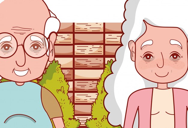 Vector cute grandparents couple cartoon