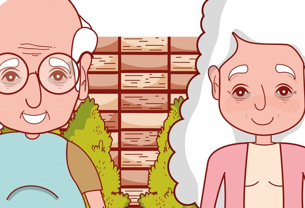 Vector cute grandparents couple cartoon