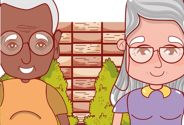 cute grandparents couple cartoon