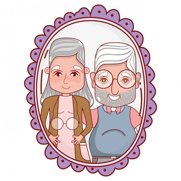 cute grandparents couple cartoon