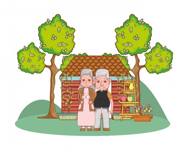 cute grandparents couple cartoon