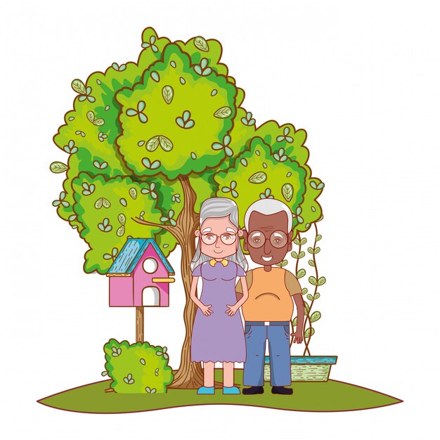 cute grandparents couple cartoon