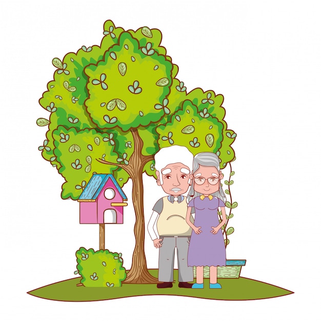 cute grandparents couple cartoon