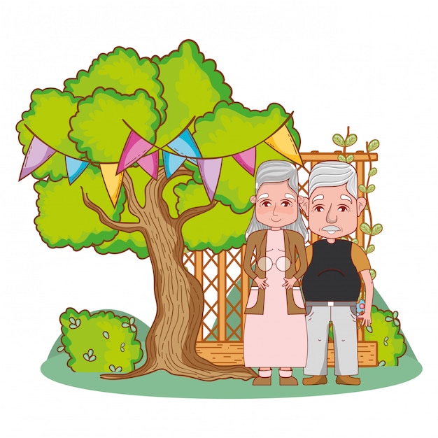 Cute grandparents couple cartoon