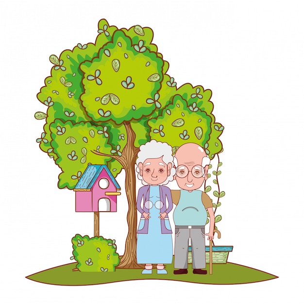 cute grandparents couple cartoon