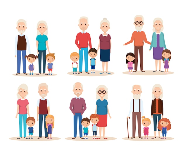 Cute grandparents couple with grandchildren