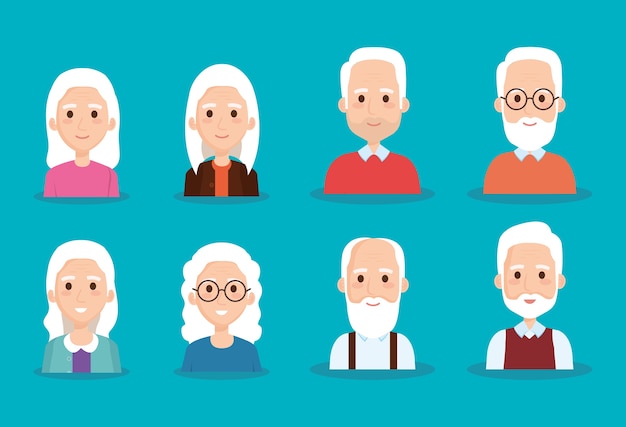 Vector cute grandparents group characters