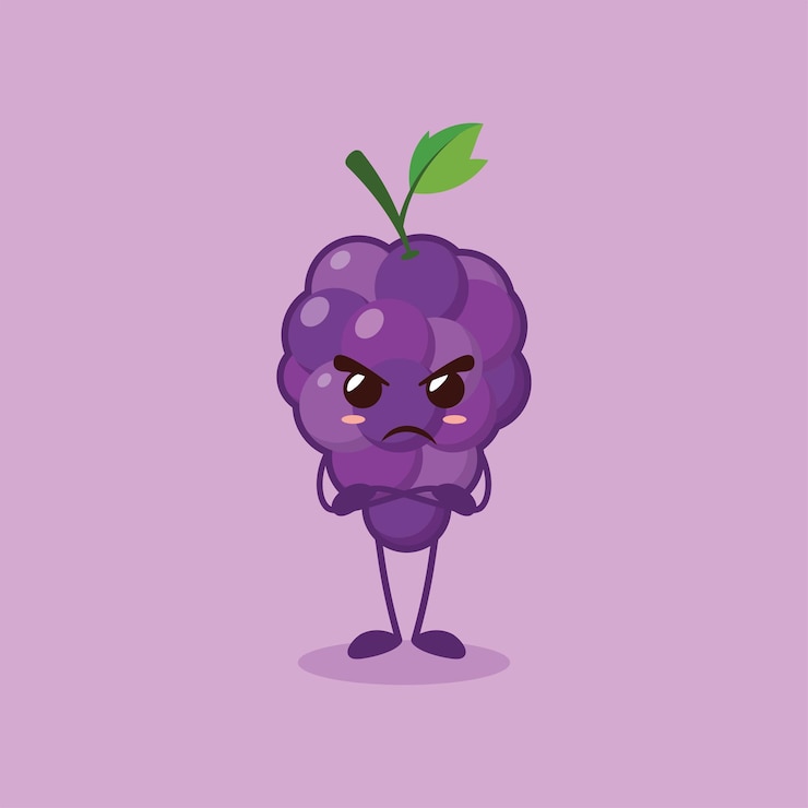 Vector cute grape character annoyed waiting for someone