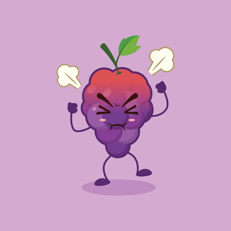 Vector the cute grape character is very angry