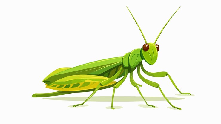 Vector cute grasshopper insect with long legs and antennae