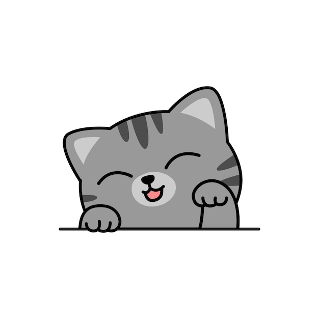 Cute gray cat cartoon, vector illustration