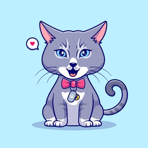 Cute Gray Cat Sitting Cartoon Vector Icon Illustration Animal Nature Icon Concept Isolated Premium