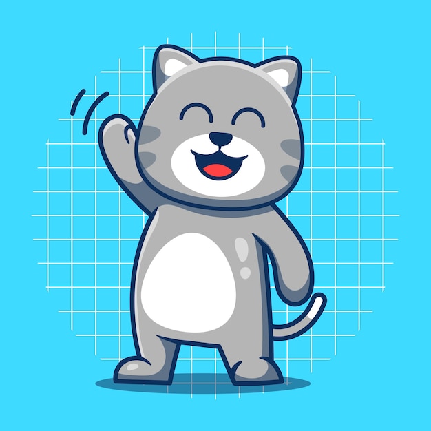 Cute gray cat waving vector illustration