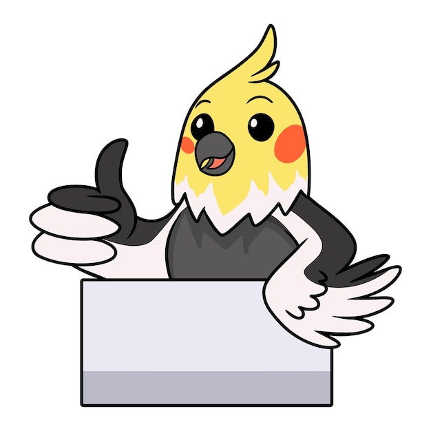 Cute gray cockatiel bird cartoon giving thumb up