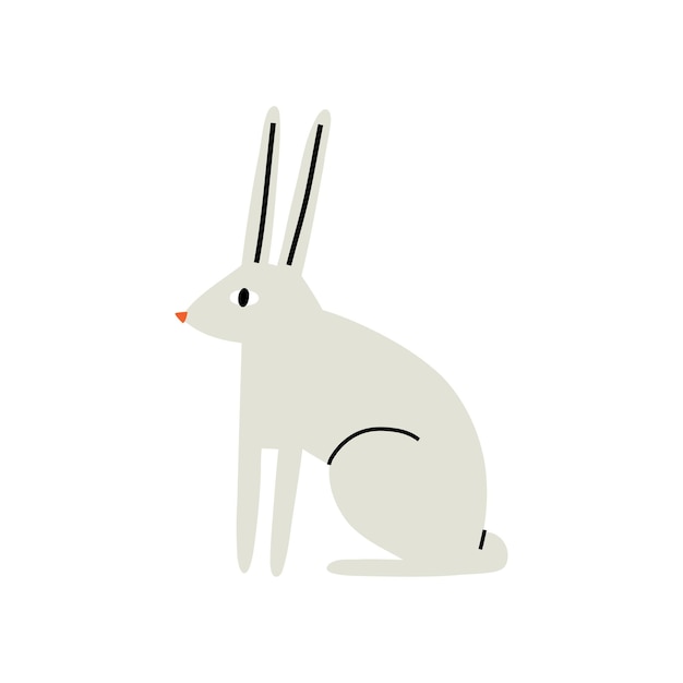 Cute gray rabbit in flat trendy style easter spring animals hand drawn vector illustration