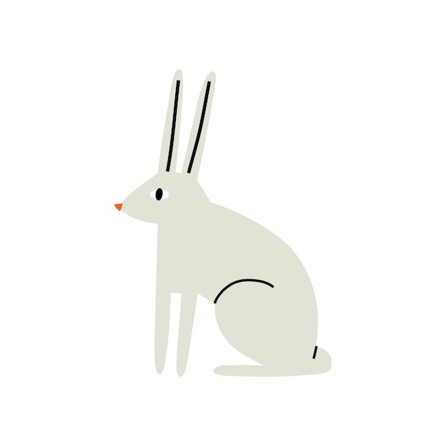 Вектор Симпатичный серый кролик в плоском модном стиле, пасхальные весенние животные, нарисованные вручную векторной иллюстрацией