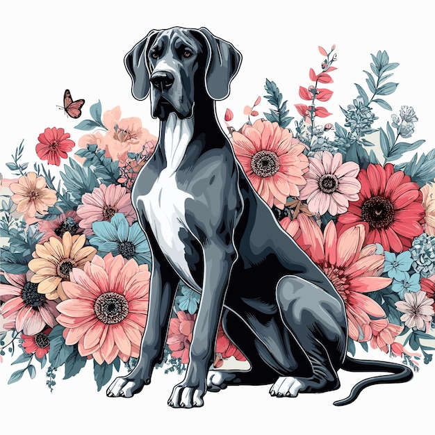 Vector cute great dane dog cartoon vector style white background