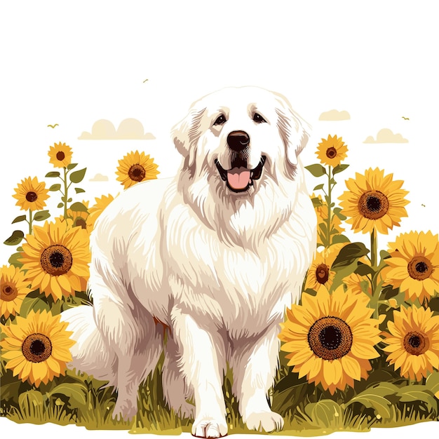 Cute Great Pyrenees Dog cartoon Vector Style white background