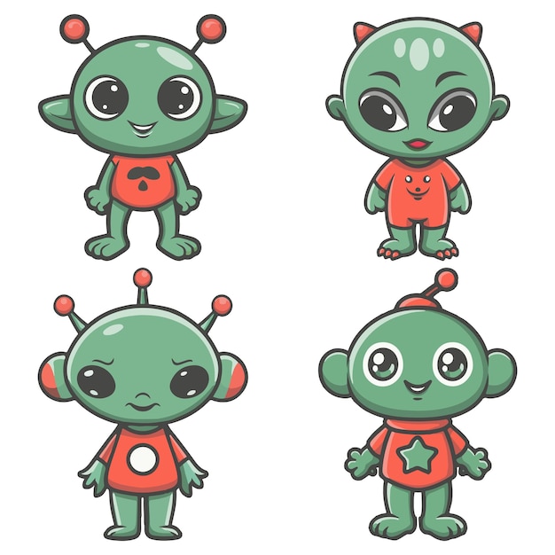 Vector cute green alien character playfull