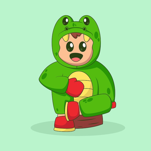 Cute green alligator kid character