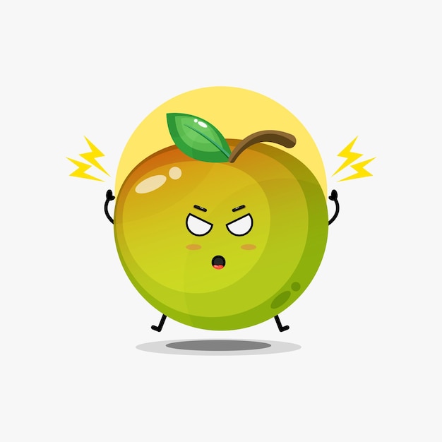 Cute green apple character is angry