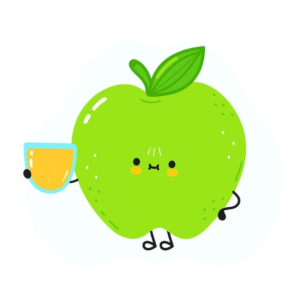 Cute green apple with glass of juice