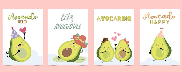 Vettore simpatica carta di avocado verde per la cartolina del poster della cartolina d'auguri della baby shower di compleanno