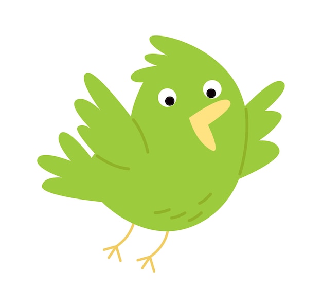 Cute green bird flat icon Funny cartoon birdie