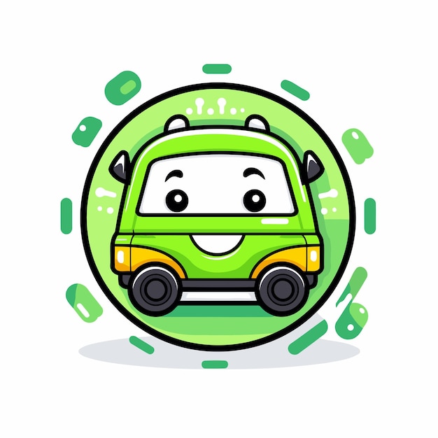 Vector cute green car with smile face vector illustration in cartoon style