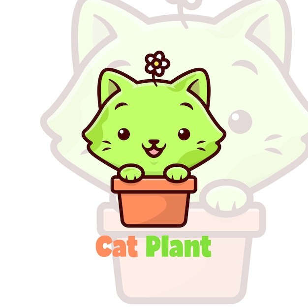 Cute green cat smiling in a fplower vase