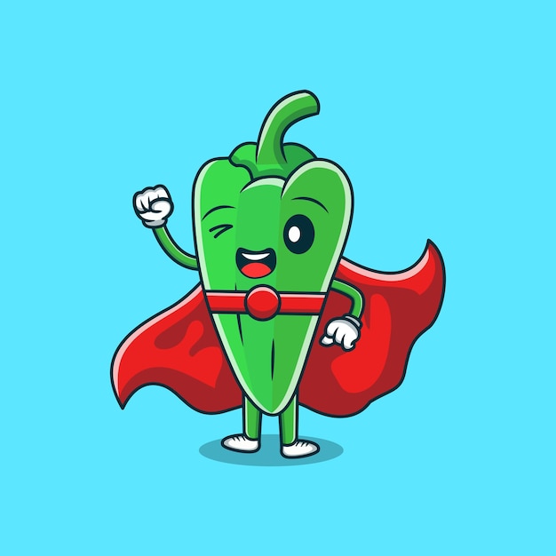 Cute green chili cartoon characters vector icon illustration