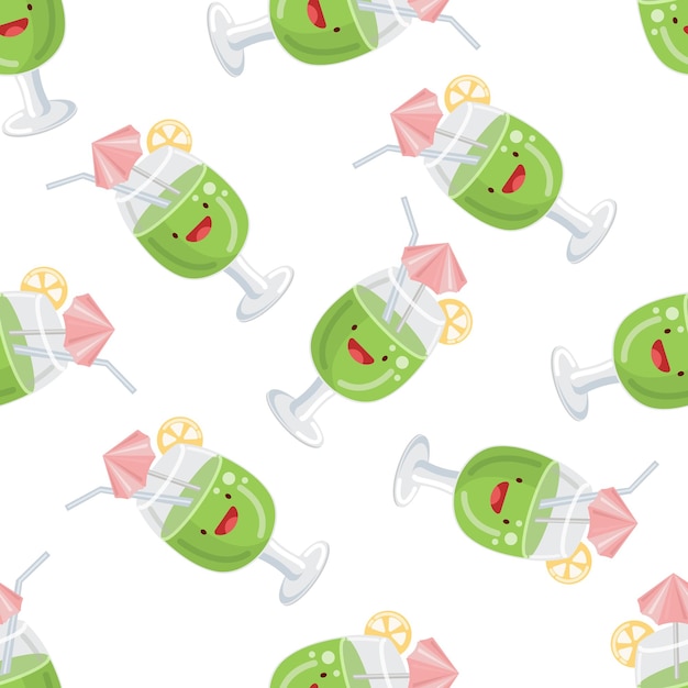 Cute green cocktail seamless pattern Vector illustration Food icon concept Flat cartoon stylex9