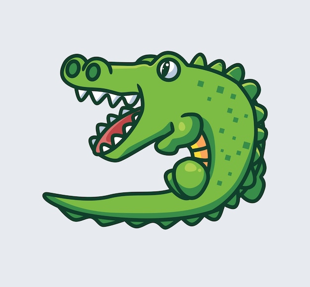 Cute green crocodile open his mouth