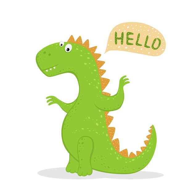 Cute green dinosaur says hello