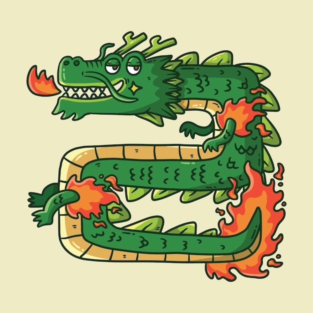 Cute Green Dragon cartoon vector illustration